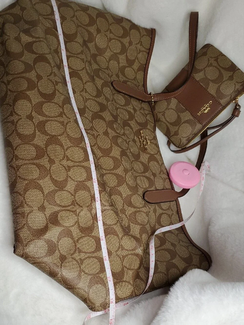 Coach Brown Signature Canvas Tote with Matching Wristlet